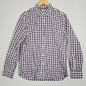 J Crew Men's Button Down Long Sleeve Shirt Medium 100% Cotton Purple Checkered‎